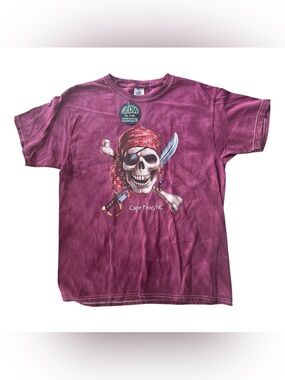 Pirate Skull Graphic Tee Youth - Cape Fear, NC - Burgundy Tie Dye Cotton